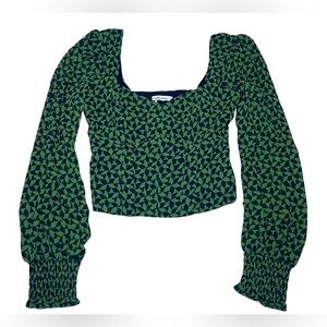 Abercrombie & Fitch Women Balloon Sleeve Crop Top Green Navy Blue Size XS NWT